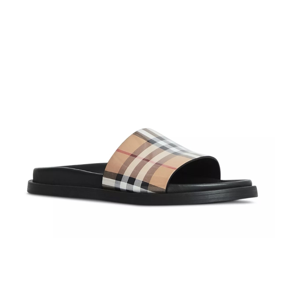 Burberry Women's Check Slide Sandals - Black and Tan